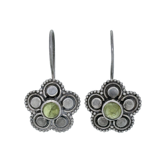 Vintage Sterling Silver 925 Green Peridot Floral Drop Earrings - Picture 1 of 6
